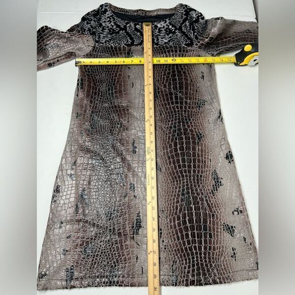 Gusto Barcelona Bohemian Vegan Leather Mini Dress Brown Gray Long Sleeve Size S - Picture 11 of 14